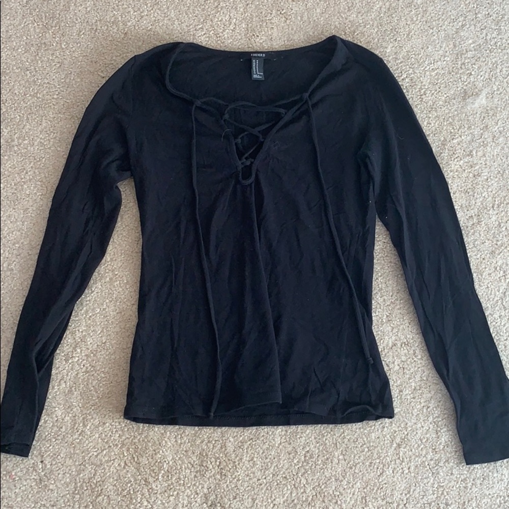 Fitted Black Lace up Long Sleeve